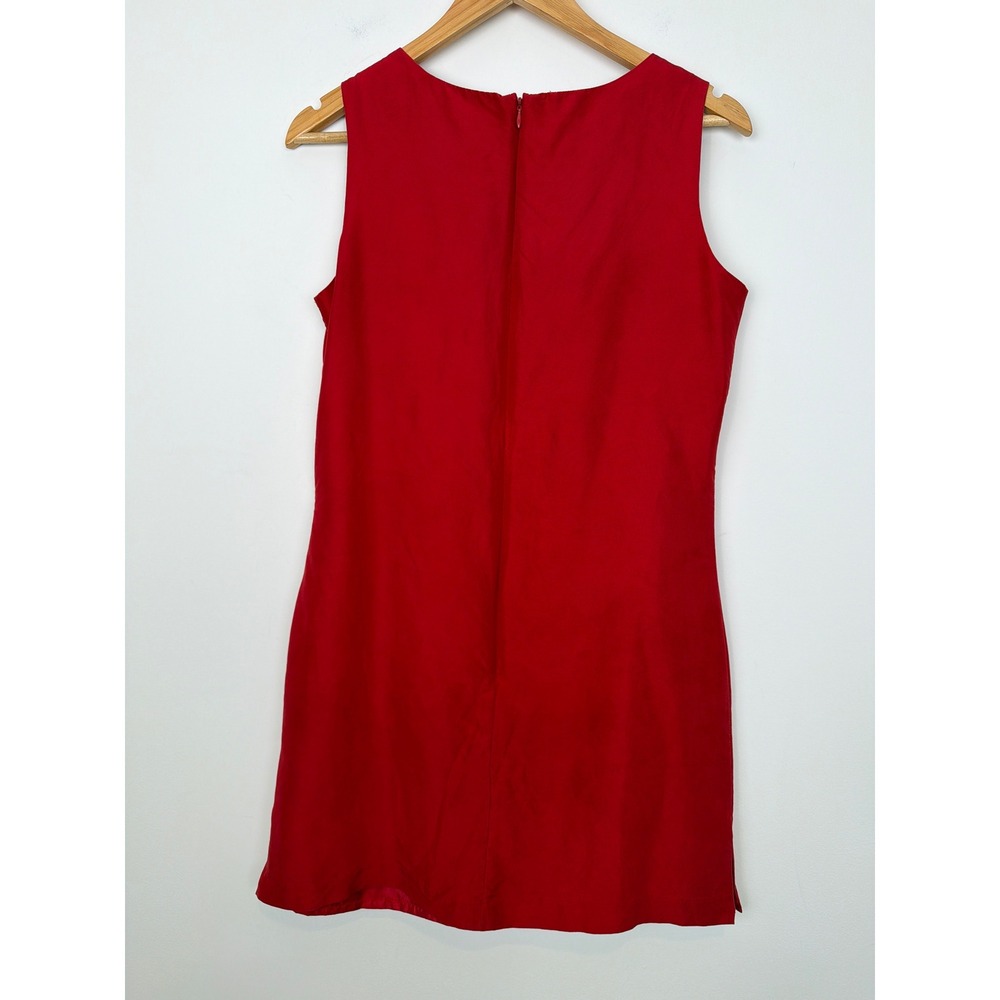 Vintage Y2K 90s Red Silk Shift Dress 8 Petite Mini Holiday Cocktail Career - Picture 2 of 6